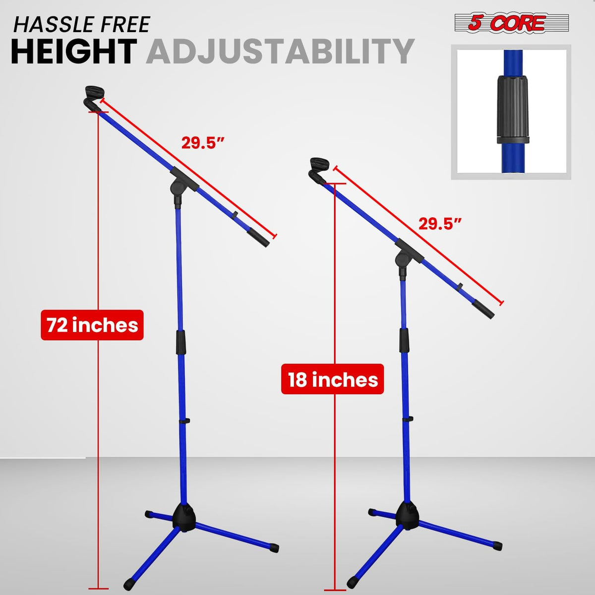 5 Core Tripod Mic Stand Floor Adjustable 18 to 72 Inches Sturdy Boom Arm Holder Microphone Stands
