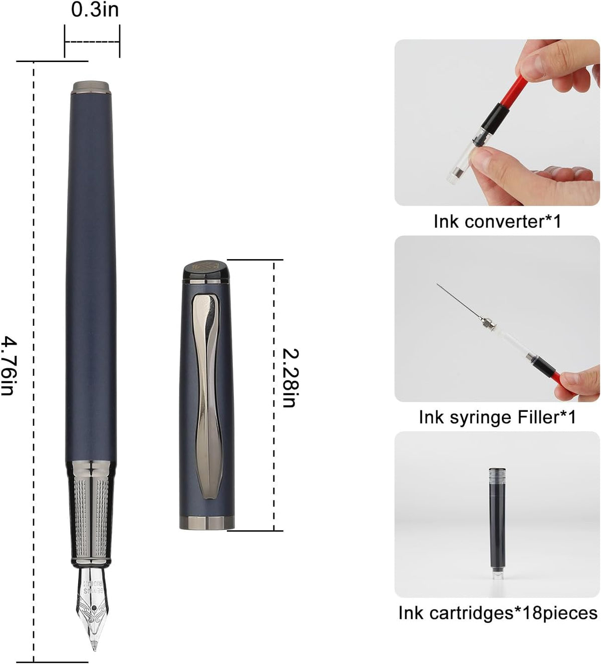 GC QUILL Calligraphy Fountain Pen Set - Includes 5 Nibs, Ink Bottle, Ink Refill Converter and 18