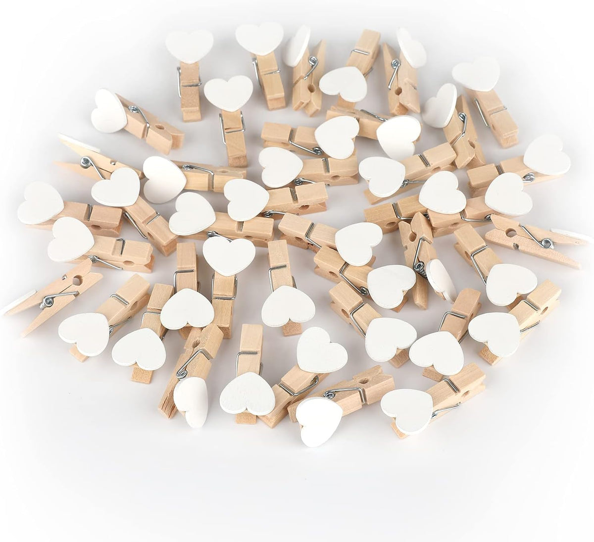 100 Pcs White Mini Wooden Heart Clothespins 3.5 cm with Spring Wooden Photo Paper Pegs Craft Clips