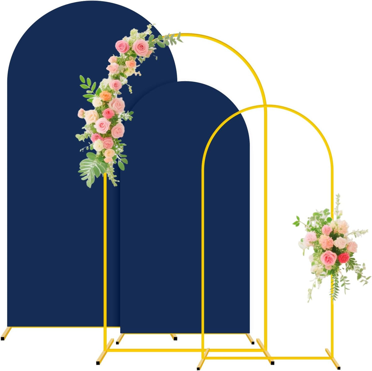 FUHSY Set of 2 Metal Backdrop Stand with Wedding Arch Cover Spandex 7.2FT, 6FT Balloon Party
