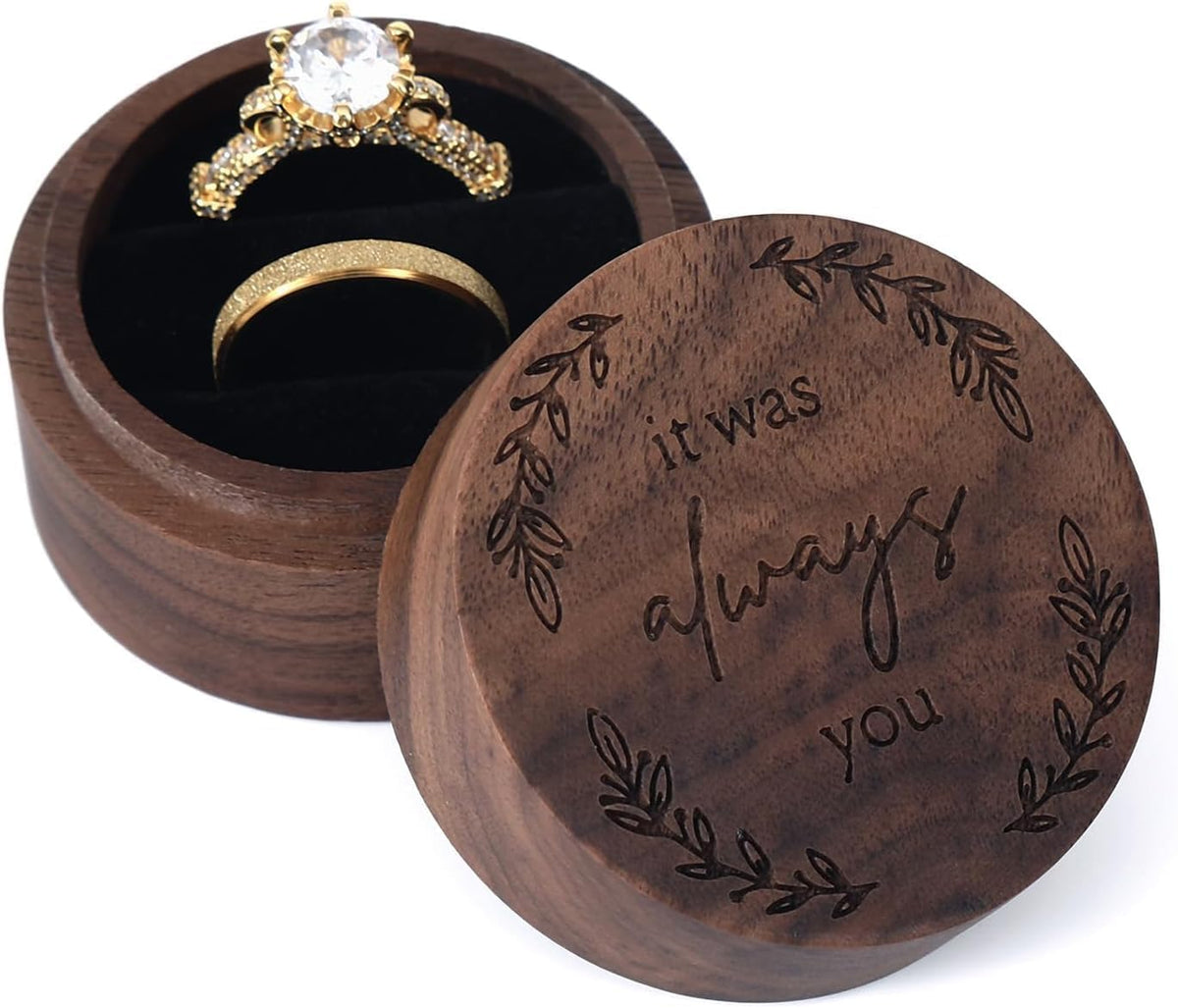 Ring Box, Wooden Ring Box for Wedding Ceremony Ring Bearer Box, Engagement Ring Holder Gift for