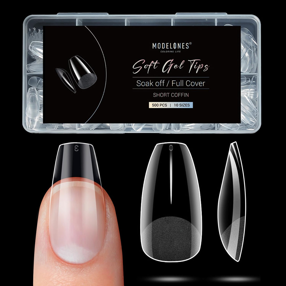Modelones Short Coffin Nail Tips - 500Pcs Fake Nails Gel Tips Half Matte Full Cover No Filed