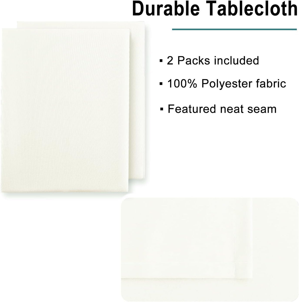 Hiasan 2 Pieces Ivory Tablecloth Rectangle - Waterproof and Spillproof Washable Fabric Table Cloth