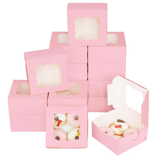 Bakepacker 100pcs Pink Cookie Boxes 6x6x3 inches Easy Assemble Macaroon Pastry Boxes Bakery Boxes