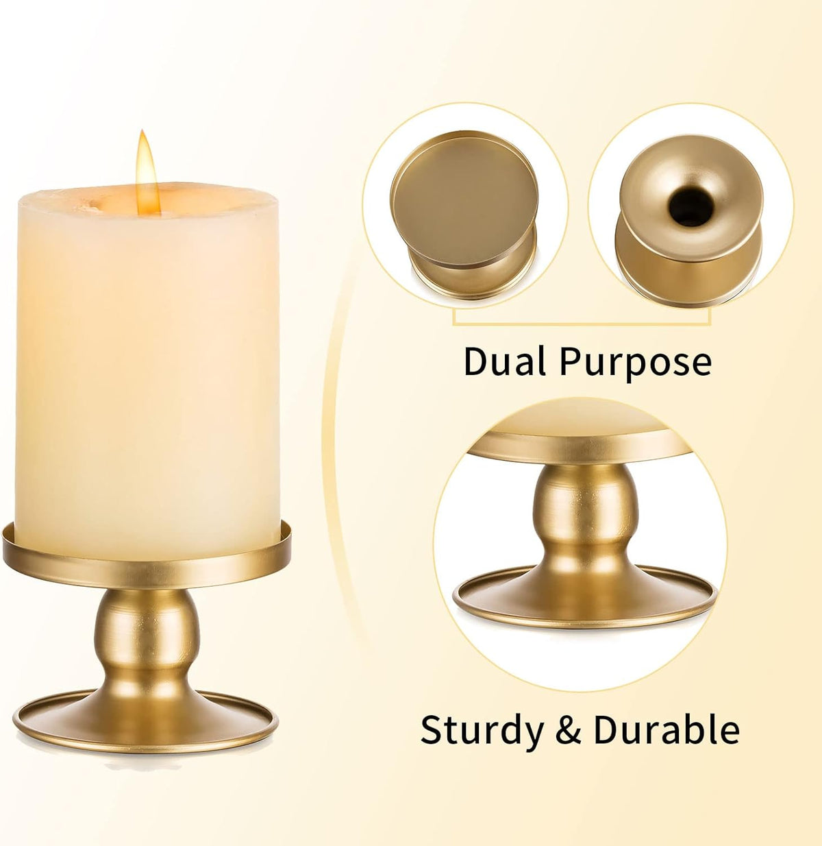 Candle Holders for Pillar Candles, Romadedi Gold Pillar & Taper Candle Holder, Small Metal Candle