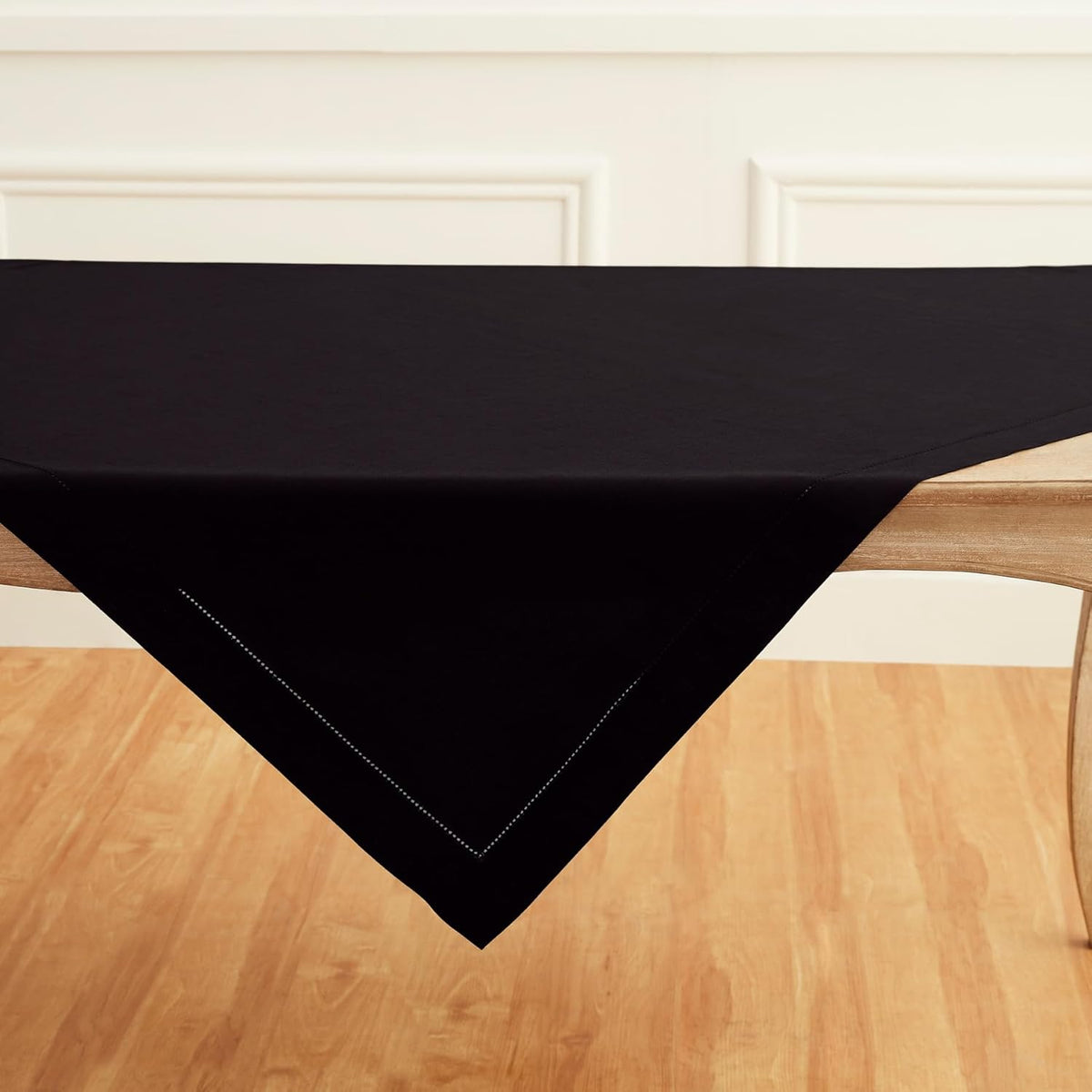 Solino Home Black Linen Tablecloth 52 x 52 Inch - 100% Pure Linen Square Table Throw - Classic