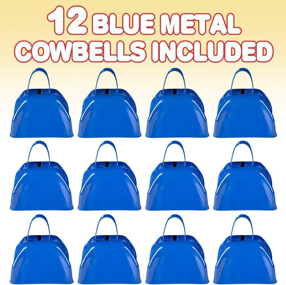 ArtCreativity 3 Inch Blue Metal Cowbell Noisemakers (Pack of 12) Loud Metal Cowbell Noise Makers