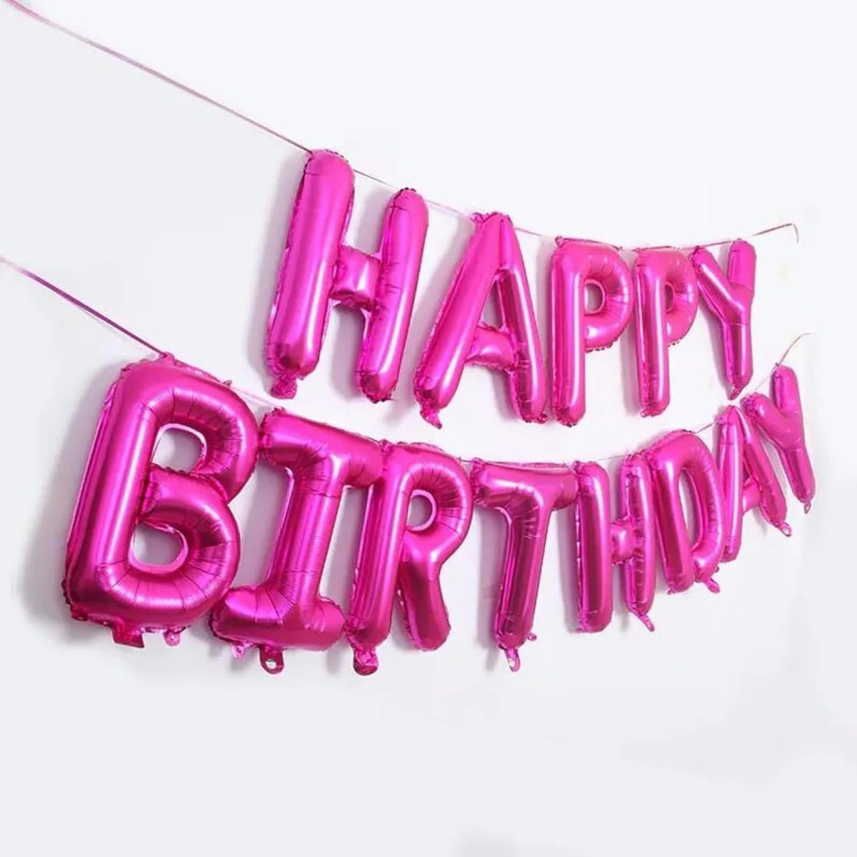 Happy Birthday Balloon Banner Hot Pink, 16 Inch Mylar Foil Letter Balloons, Reusable Birthday