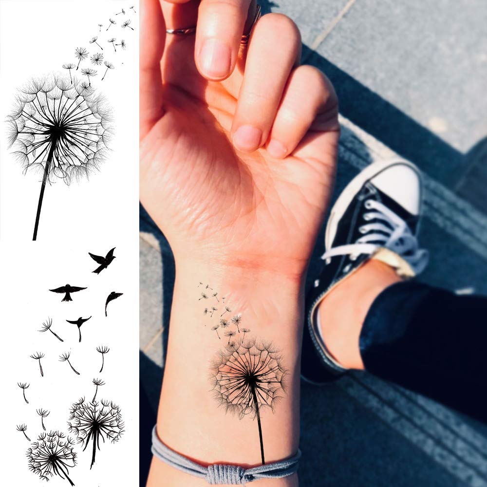 13 Sheets Beautiful Dandelion Temporary Tattoos For Women Realistic Flying Dandelion Birds