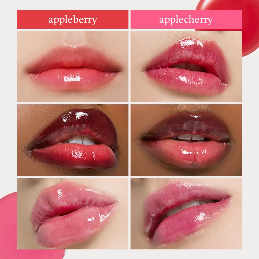 NOONI Korean Lip Oil Set - Appleberry & Applecherry | Long-Lasting, Moisturizing, Plumping