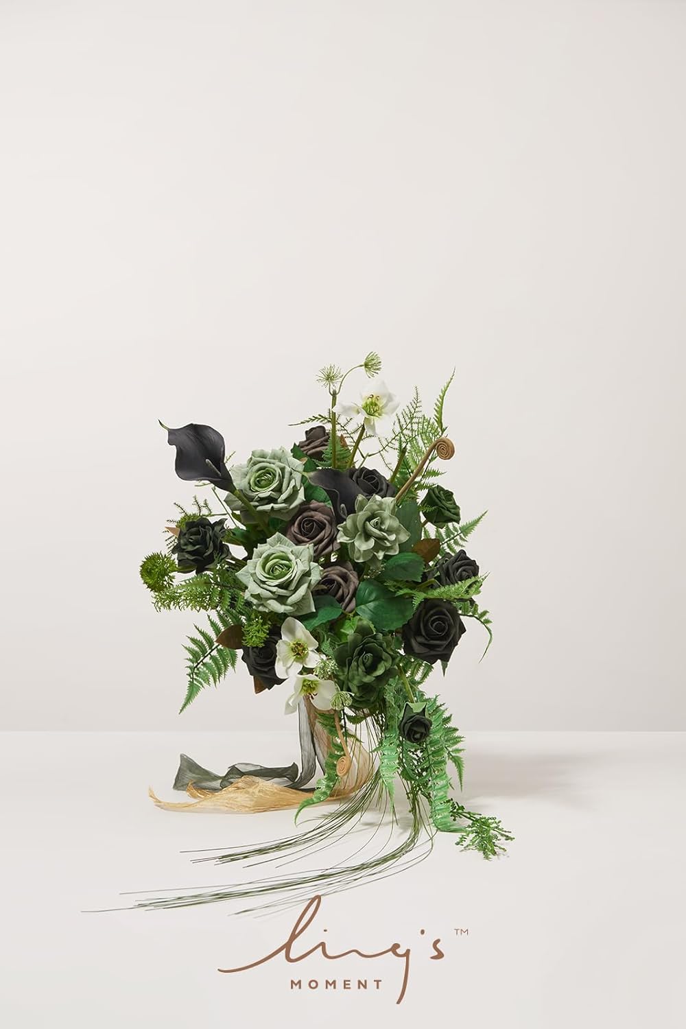 Ling's moment Forest Green Bridal Bouquet Cascading, Emerald Green Wedding Bouquets for Bride, 13