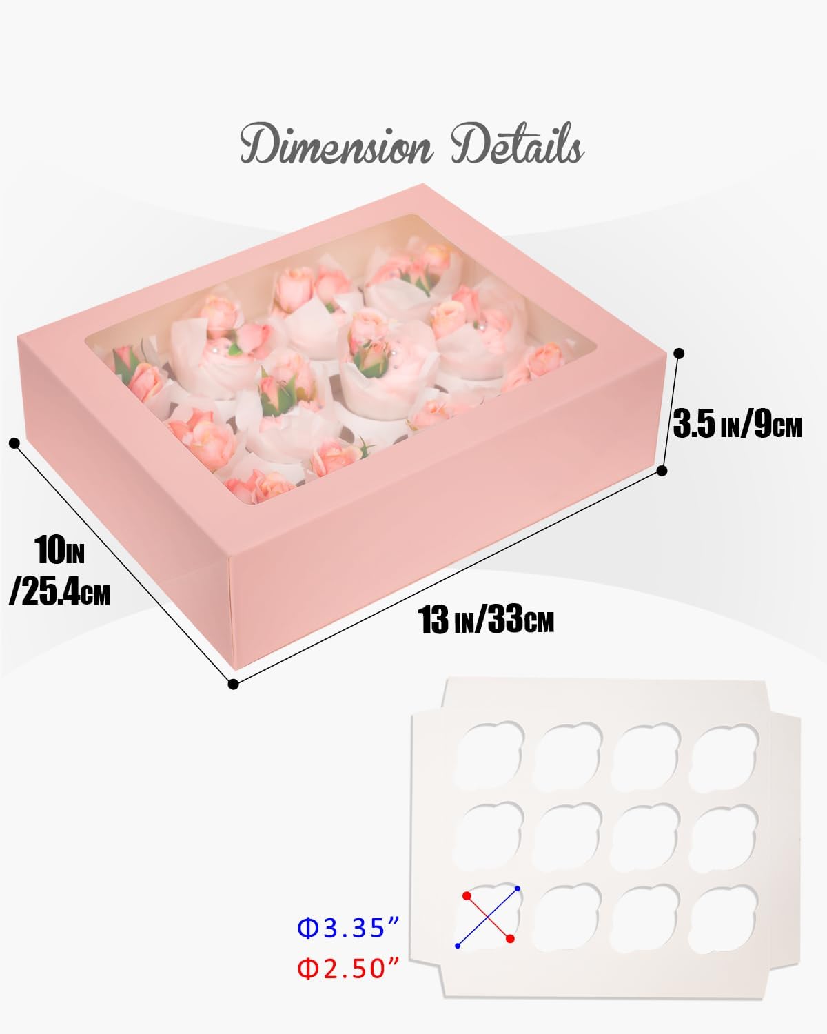 Bakepacker Auto-pop up 12 Cupcake Containers 6-Packs Pink Cupcakes Carrier, 12 Cupcake Boxes with