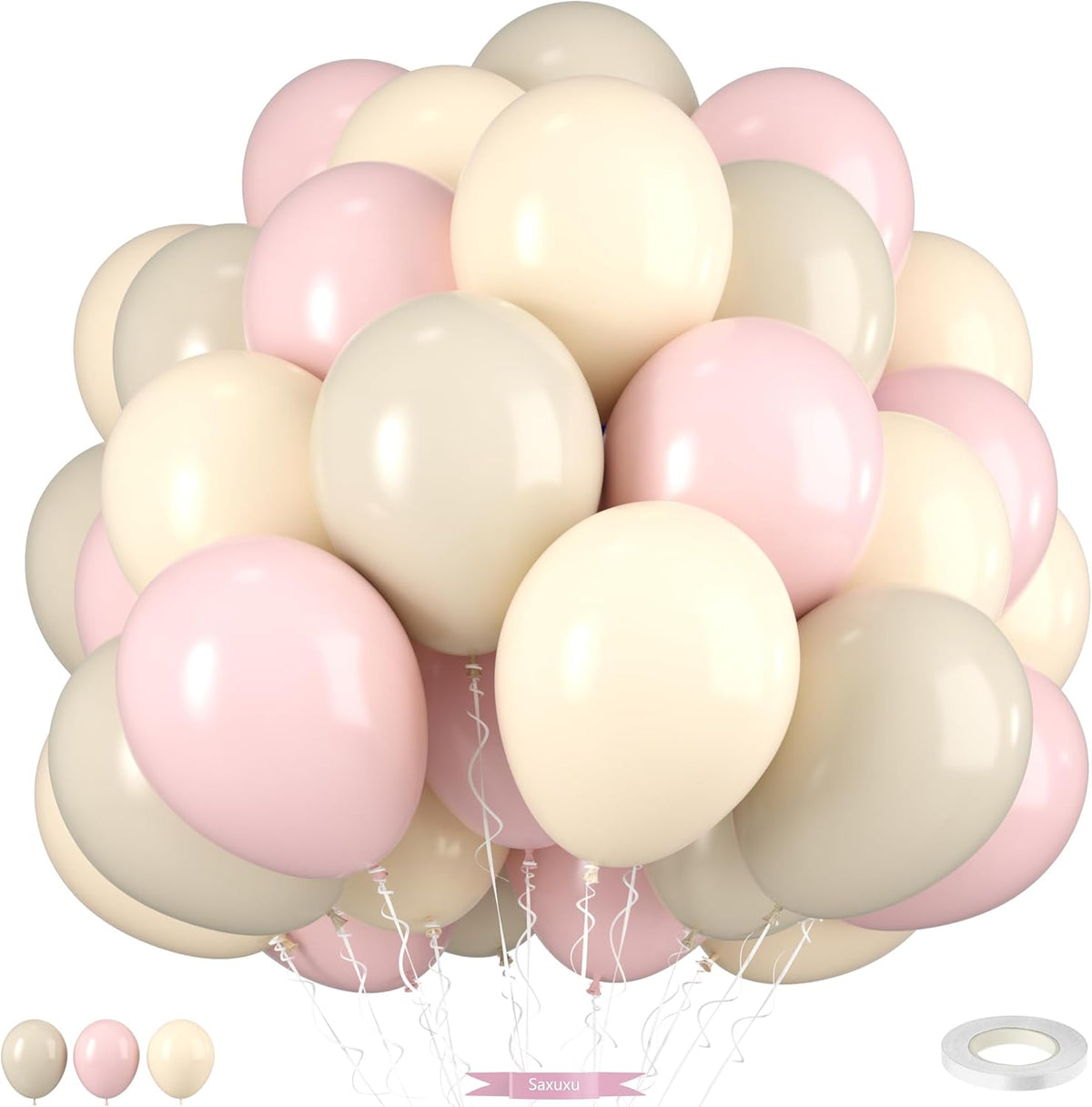 Boho Dusty Pink Balloons, 12 Inch Pastel Light Pink and White Sand Ivory Nude Beige Neutral