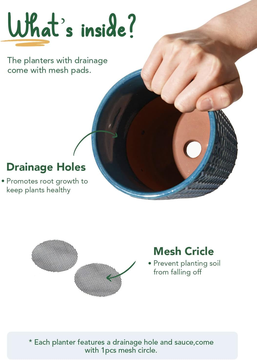 LE TAUCI Ceramic Pots for Plants, 5.5 Inch Plant Pots with Drainage and Saucer, Indoor Plant Pots