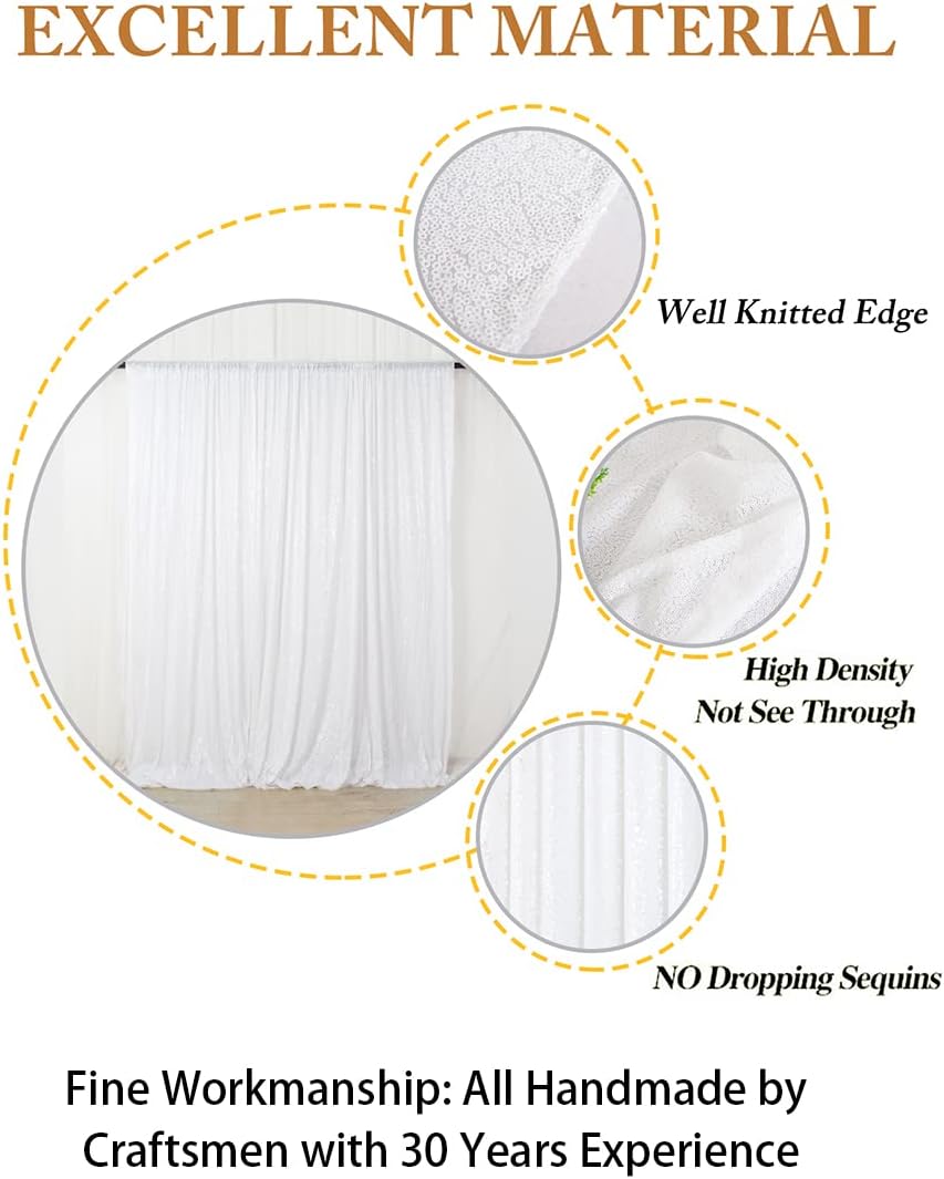 ShinyBeauty 2 Panels White Sequin Backdrop Curtain | 5Ft x 10Ft Glitter Wedding & Photography