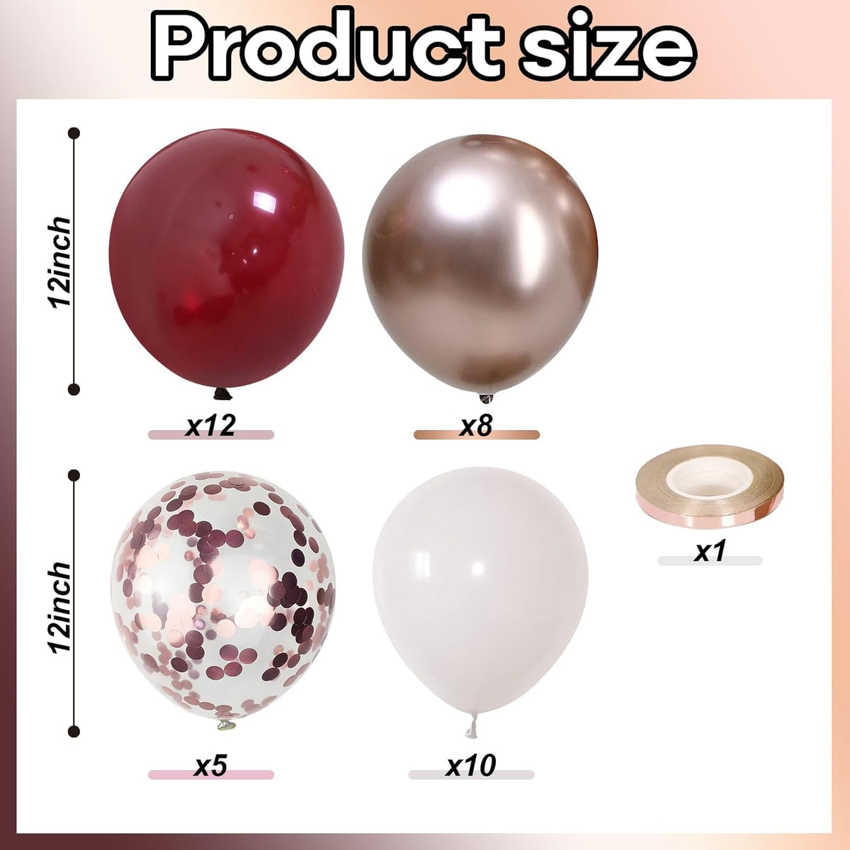 Burgundy Red Balloons, 35PCS Maroon and White Latex Balloons, Wine Red and Rose Gold Confetti