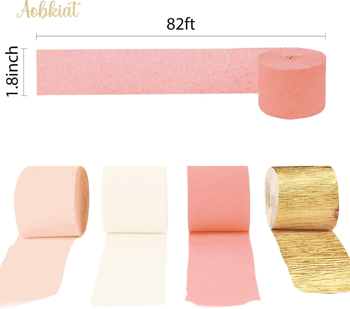 AOBKIAT Wedding Party Decorations, 8 Rolls Pink Gold Crepe Paper Streamers for Wedding