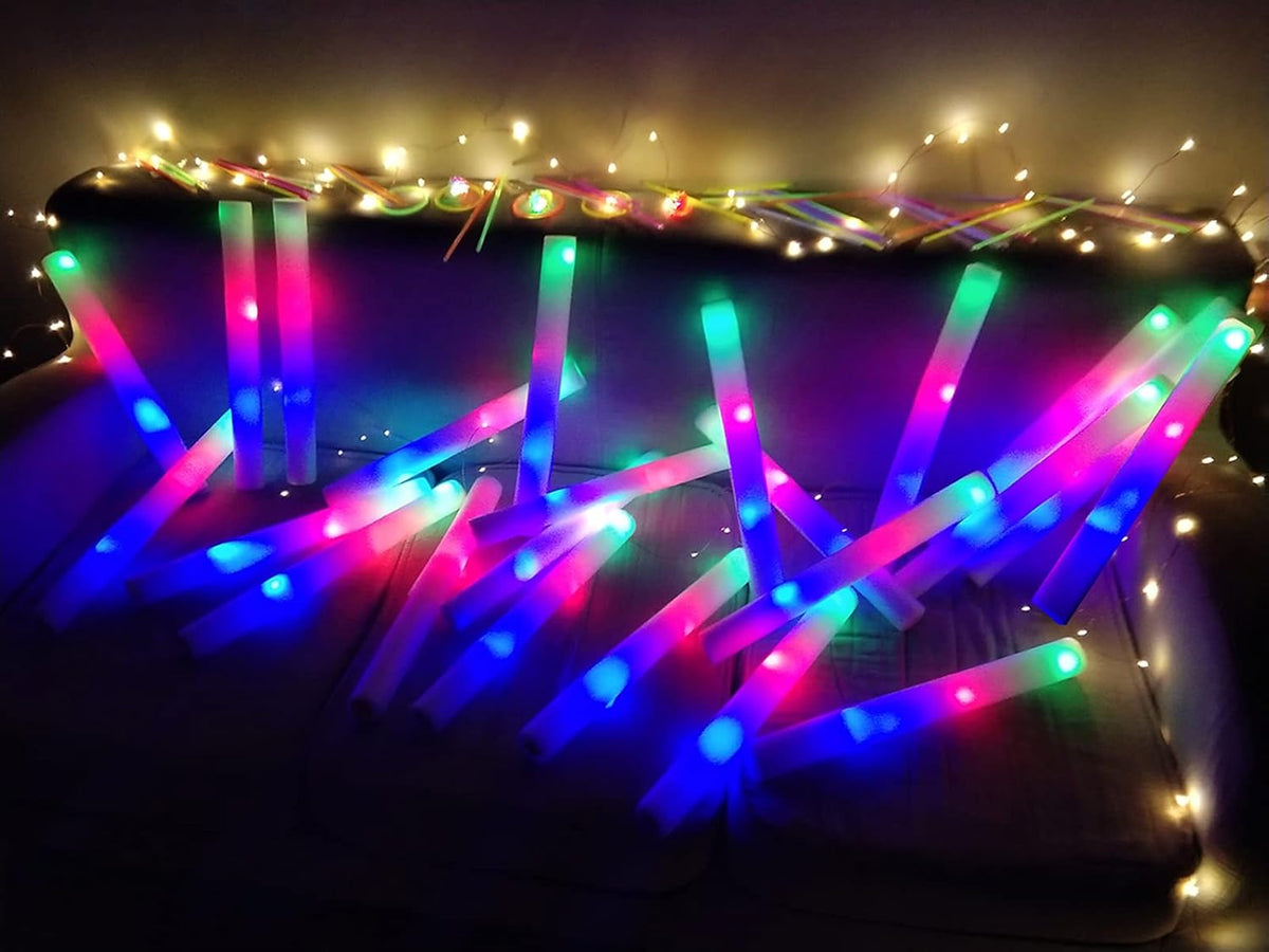 Foam Glow Sticks-192 PCS Light up Sticks Party Favor Glow in The Dark Party Supplies with 3 Modes