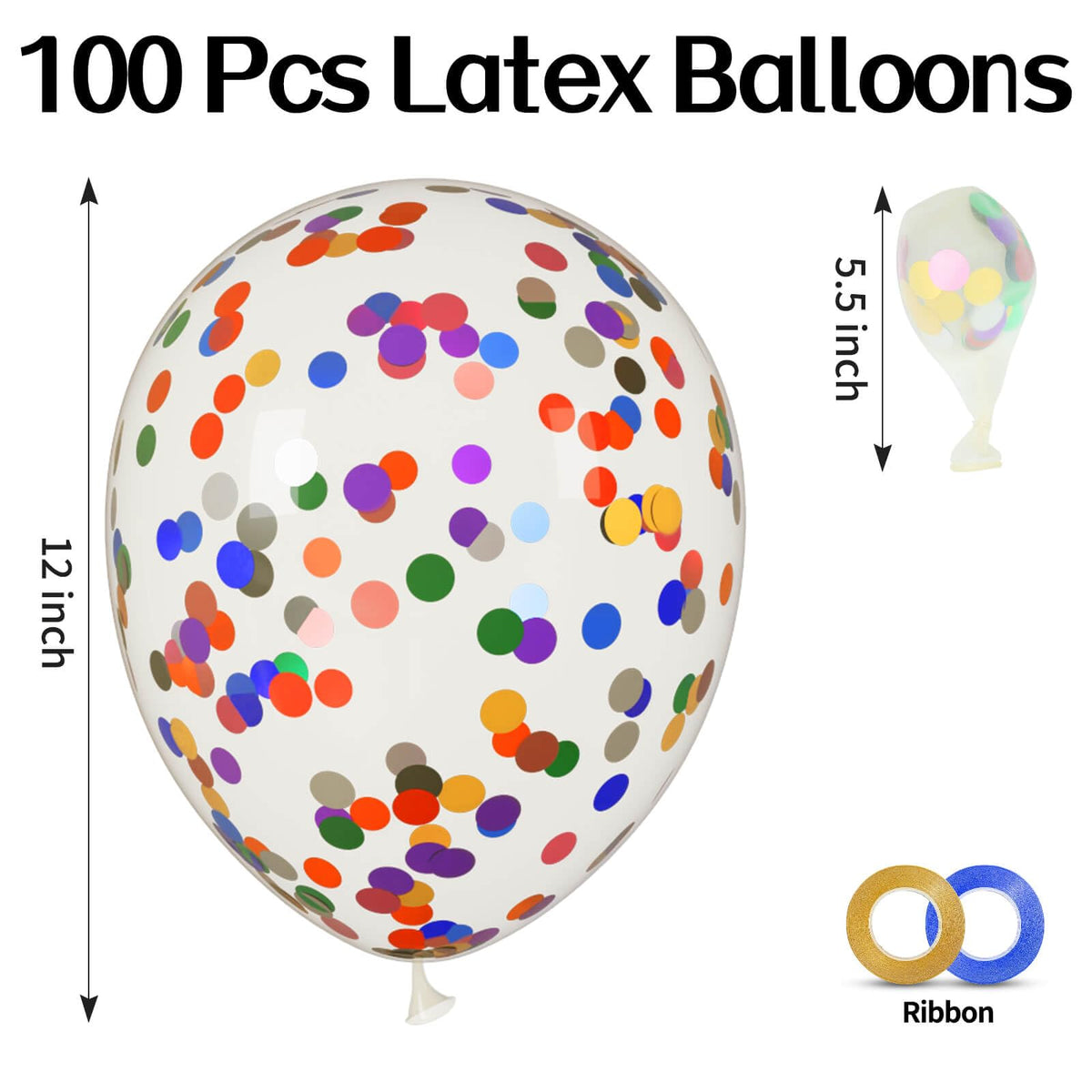 100pcs Rainbow Multicolor Confetti Balloons 12 inch