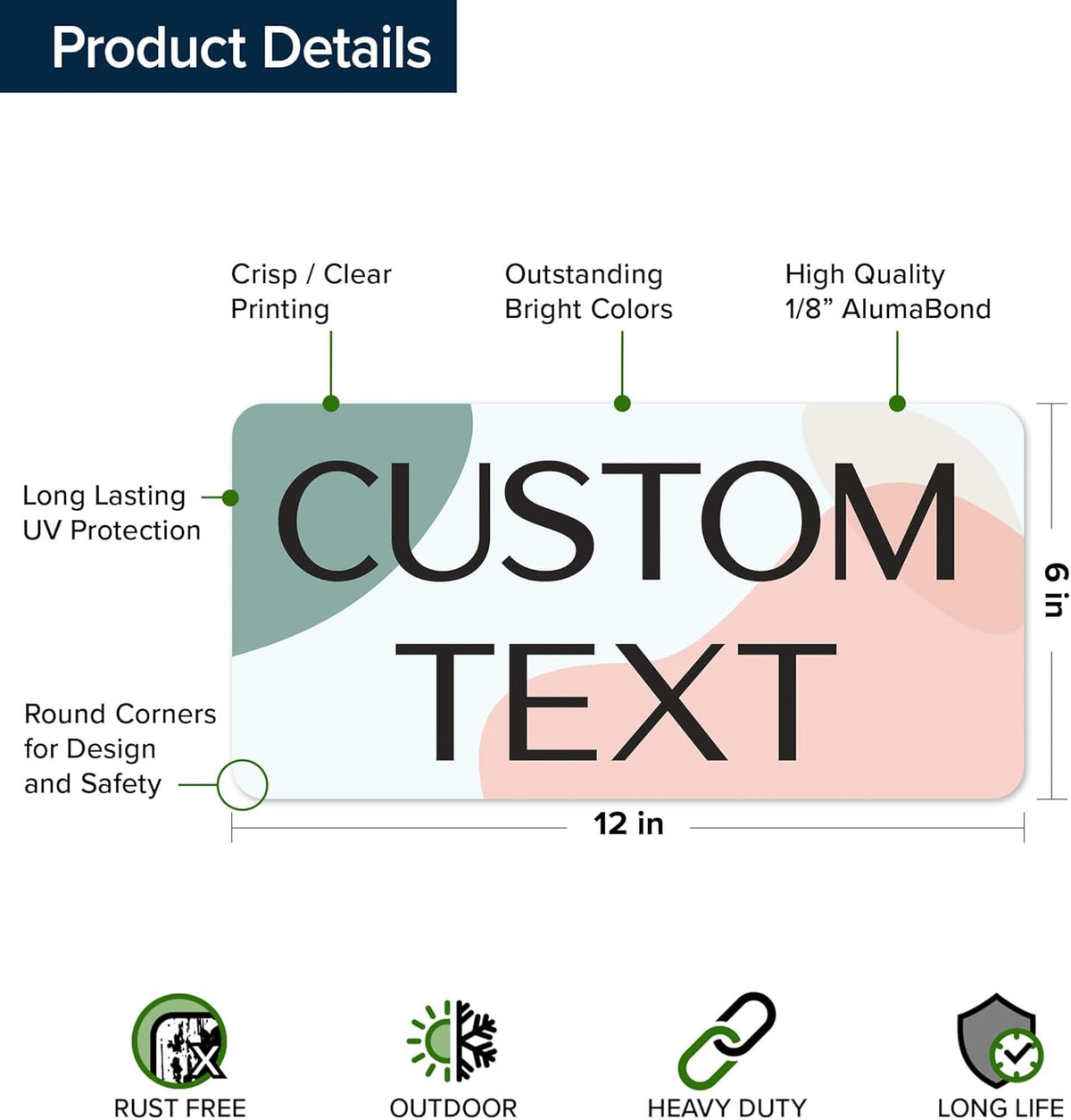 Custom Sign, Custom Street Sign, 11 Font Colors, 13 Font Styles, 4 Hole Options, 22 Sizes, 6x12