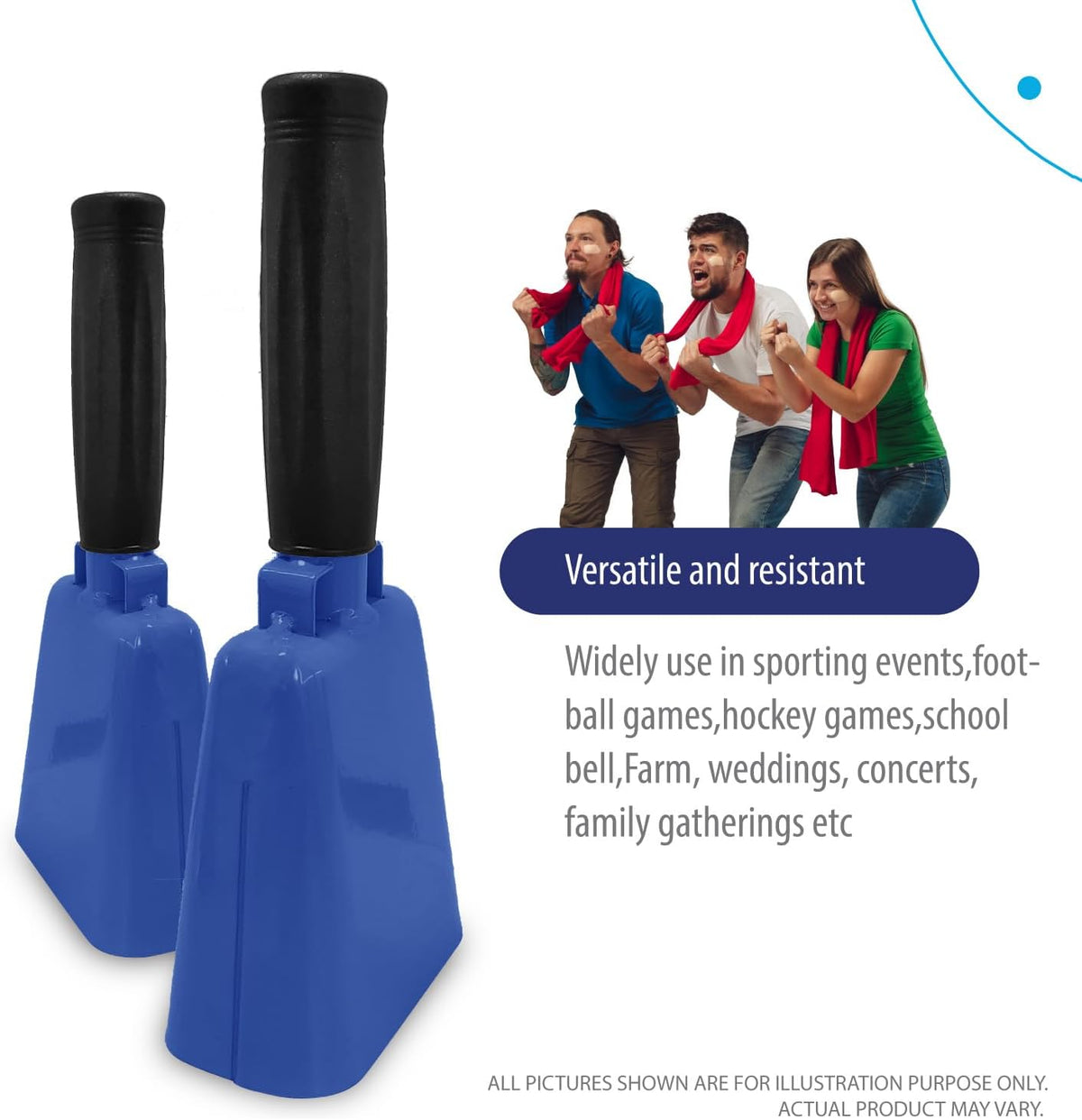 Deke Home - 2 Pack 7 Inch Steel Cowbells with Handle, Loud Noise Makers for Football, Sports