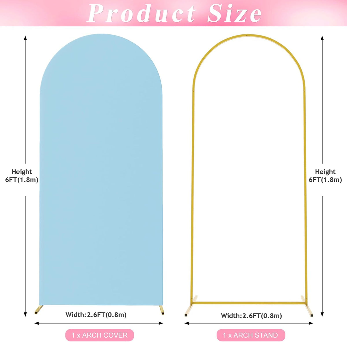 Wokceer 6 FT Wedding Arch Stand and Arch CoverMetal Arch Stand with Arch Stand Cover for Birthday