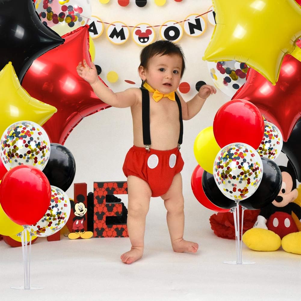TONIFUL Mouse Birthday Table Decorations Red Yellow Black Table Centerpiece Balloons Stand Holder