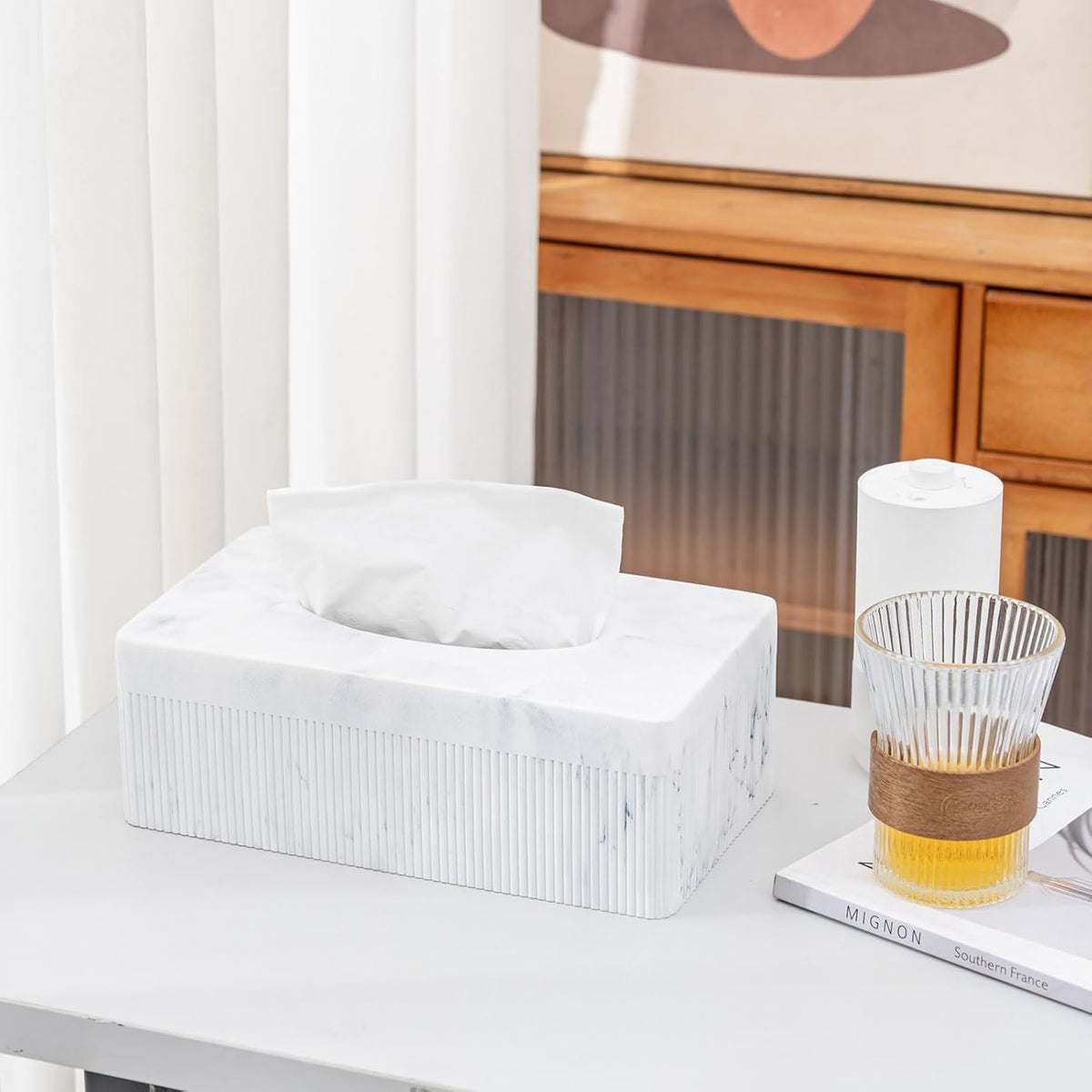 Marble Tissue Box Cover, Rectangular Napkin Facial Tissues Holder for Home Office, Hand Poured