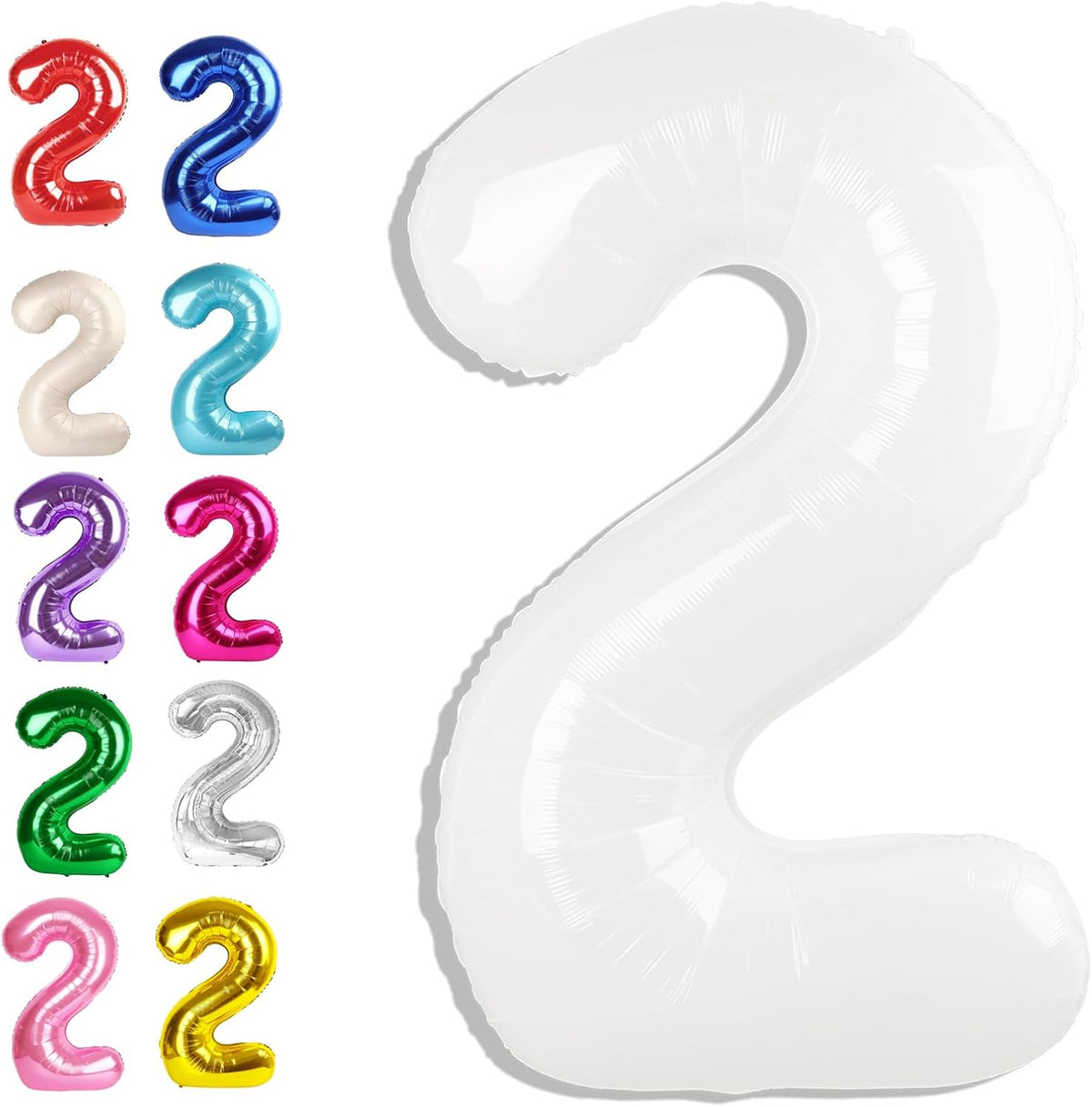 Big 40 Inch White 2 Number Balloon Birthday Decoration, White Number 2 Helium Balloons 12 20 22 23