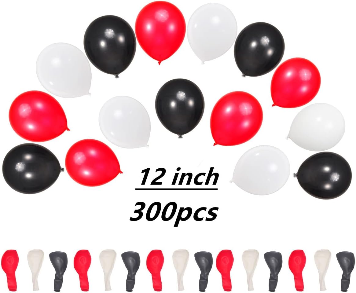 300 Pack Red Black White Balloons 100 of each of the 3 colors 12 inch Red White Black Latex Party