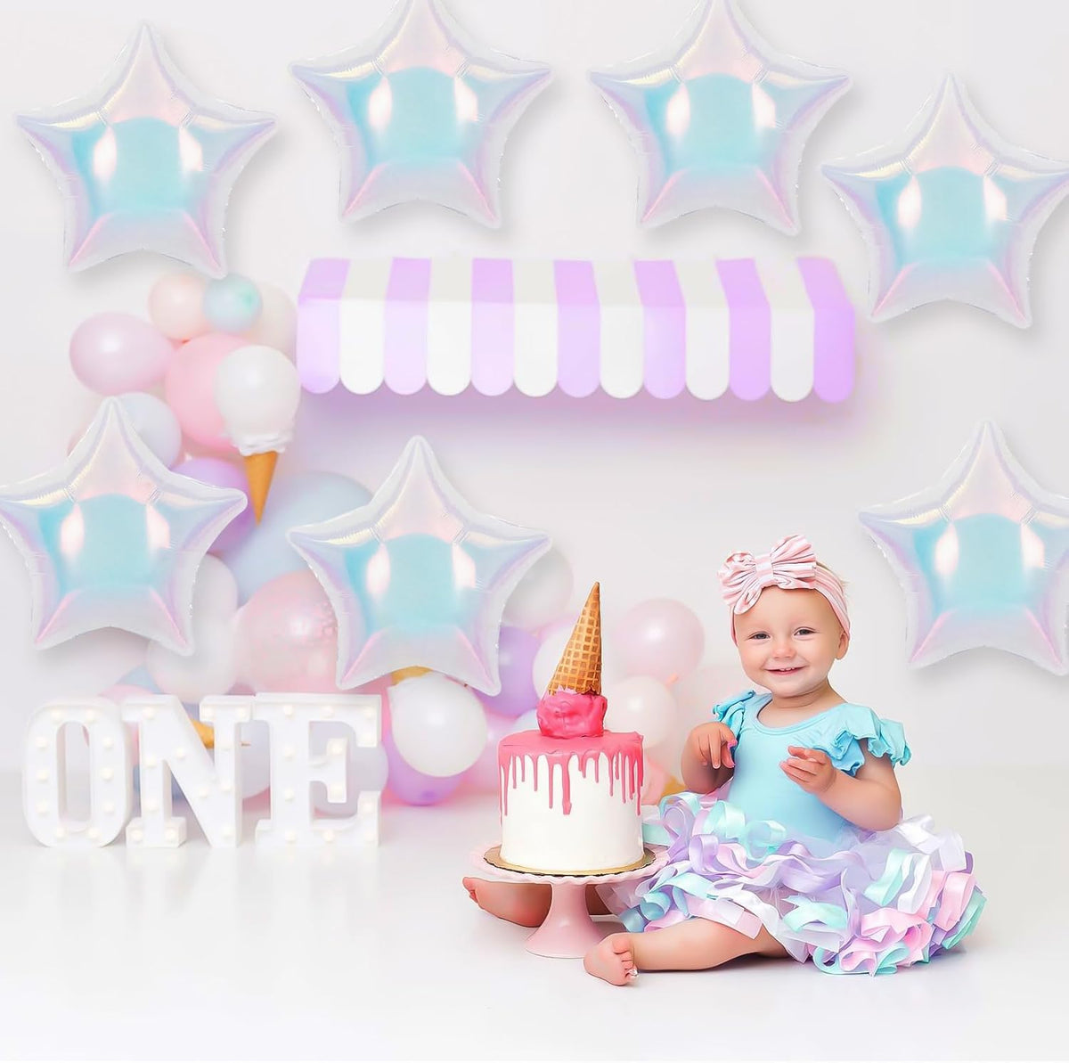 Iridescent Star Balloons, 18 Inch Iridescent Holographic Star Shape Balloon, 9PCS Clear Balloon for
