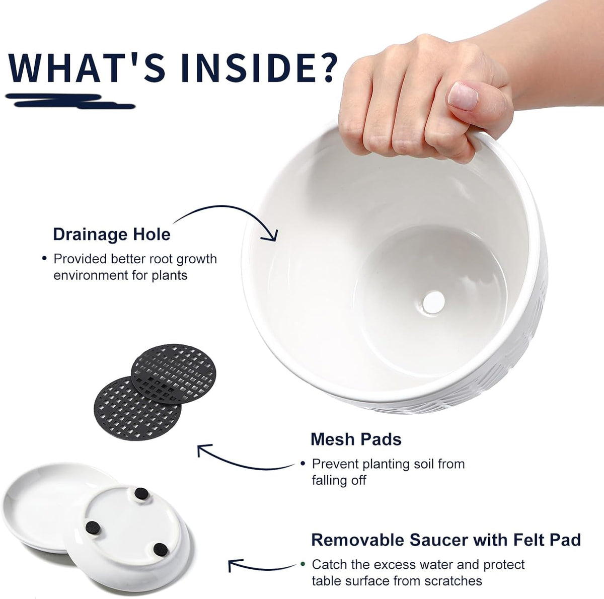 Sureasy Ceramic Indoor Plant Pots - 5.6 Inch Flower Pots for Plants with Drainage Hole and Saucer