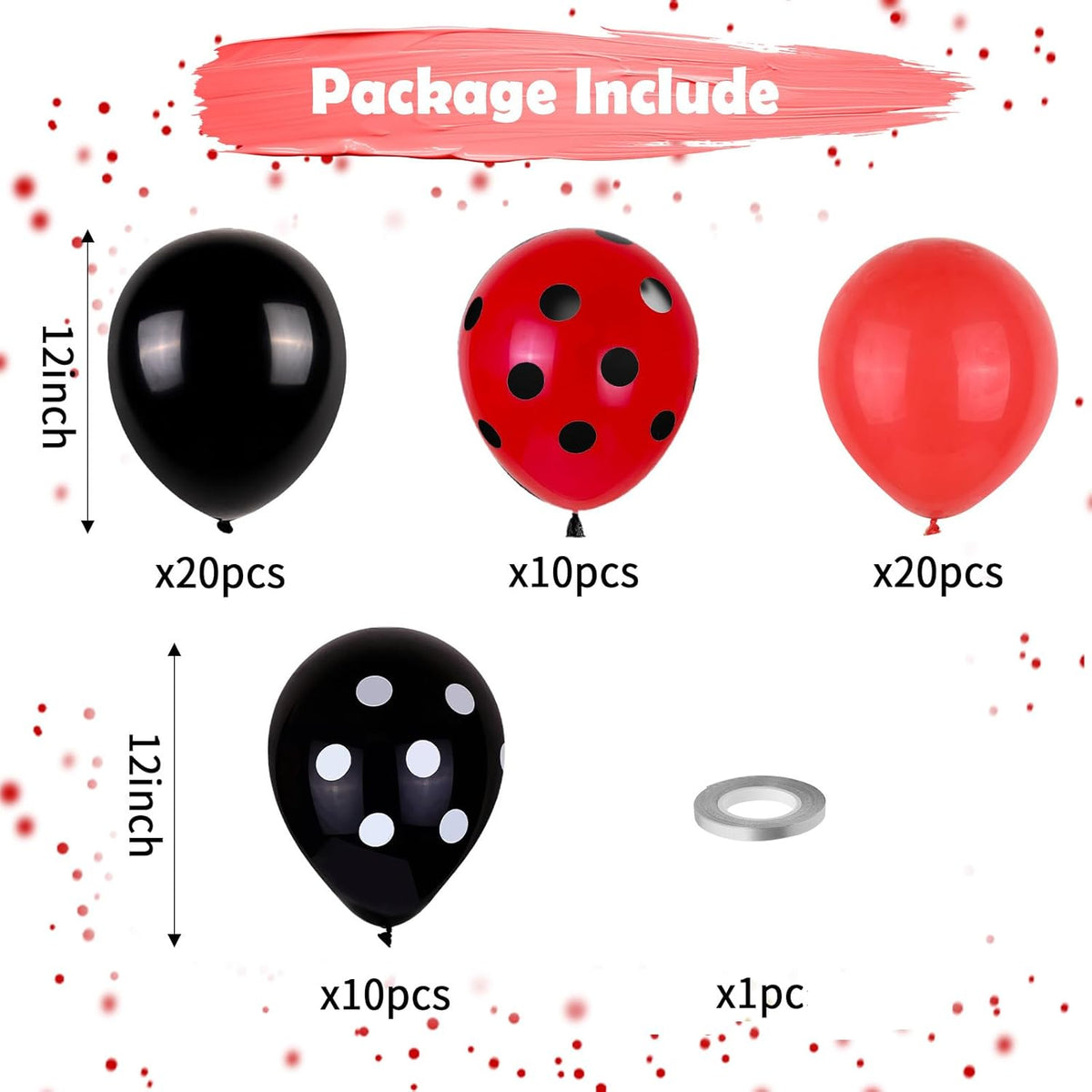 Ladybug Balloons, Red Black Polka Dots Balloons Matte Black and Red Balloon Black and White Polka