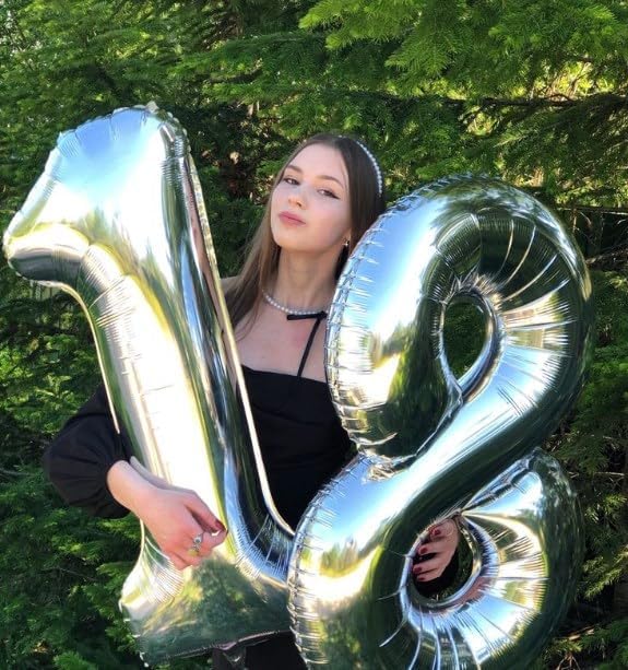 Silver Foil Number 8 Balloon 40 Inch, Helium Mylar Eight Number 8 18 28 38 48 58 80 88 Birthday