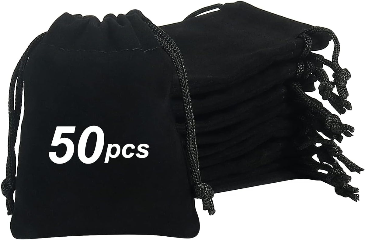 Shintop 50pcs Little velvet Jewelry bags, 3x4inch Black Drawstring Gift pouches Coin Purse for Dice