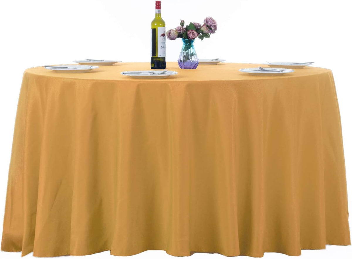 Ascoza 2pack 132 Inch Gold Round Tablecloth in Washable Polyester Fabric for