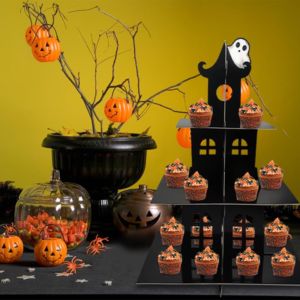 3-Tier Halloween Cupcake Stand Tower Halloween Castle Cake Stand Halloween Round Cardboard Dessert