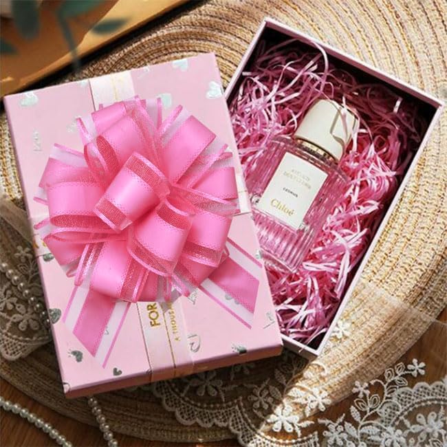 6 Count Pink Organza Satin Pull Bows, 6 inches, Wedding, Bridal Shower, Baby Shower, Modern Style