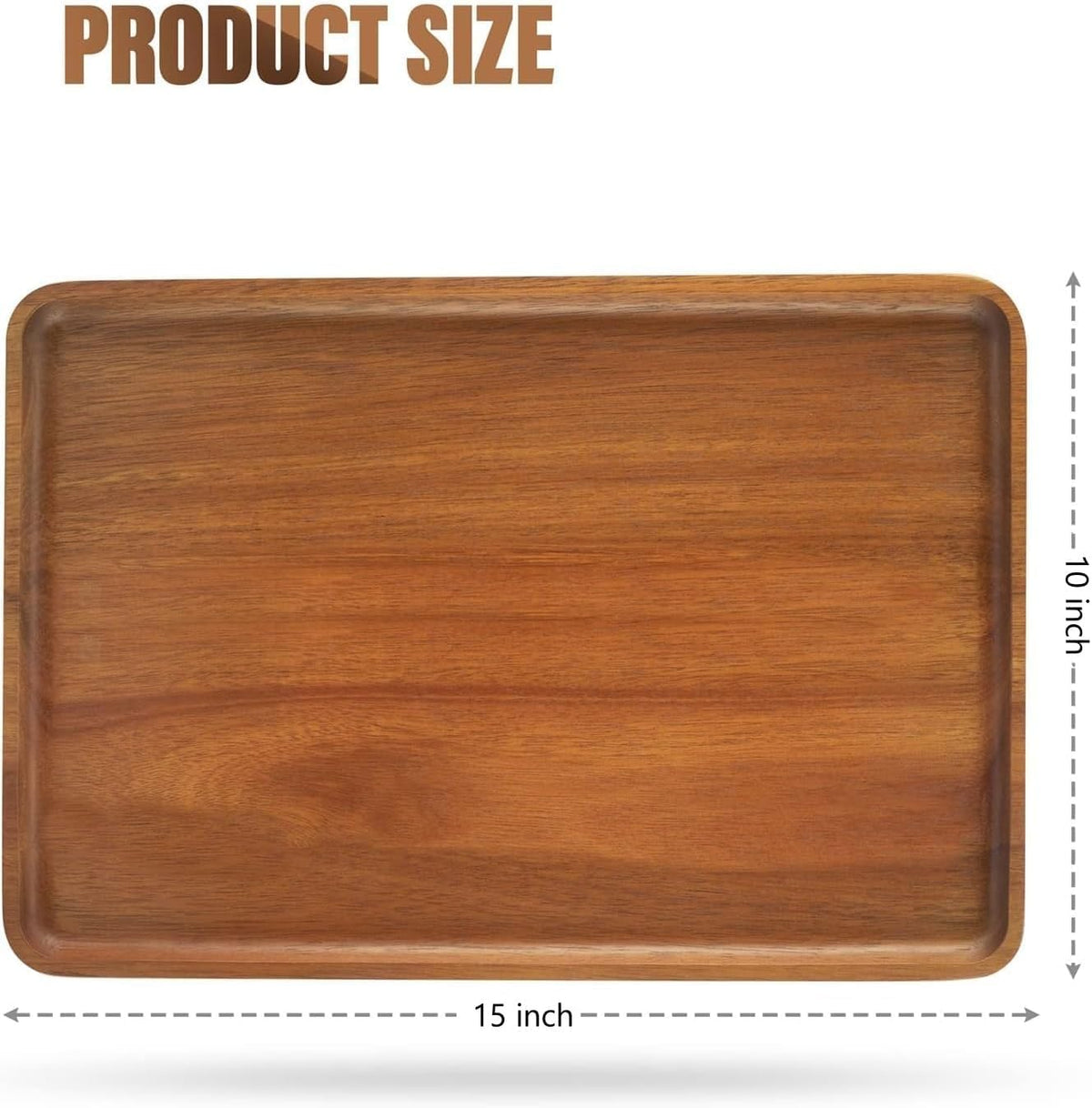 2pcs 15"x10" Solid Acacia Wood Serving Trays Rectangular Wooden Serving Platters Natural Wooden