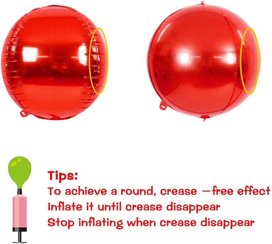 10 pcs Red 4D balloon, 10 inch Foil Mylar Sphere Balloon for Birthday Party,Wedding,Valentine's