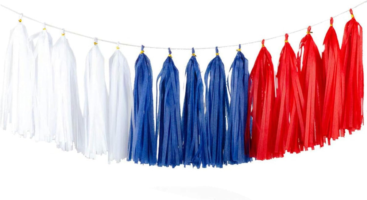 Aimto 15pcs Red Blue White Tassel Garland Banner Tissue Paper Tassels for 4th/Fourth of July