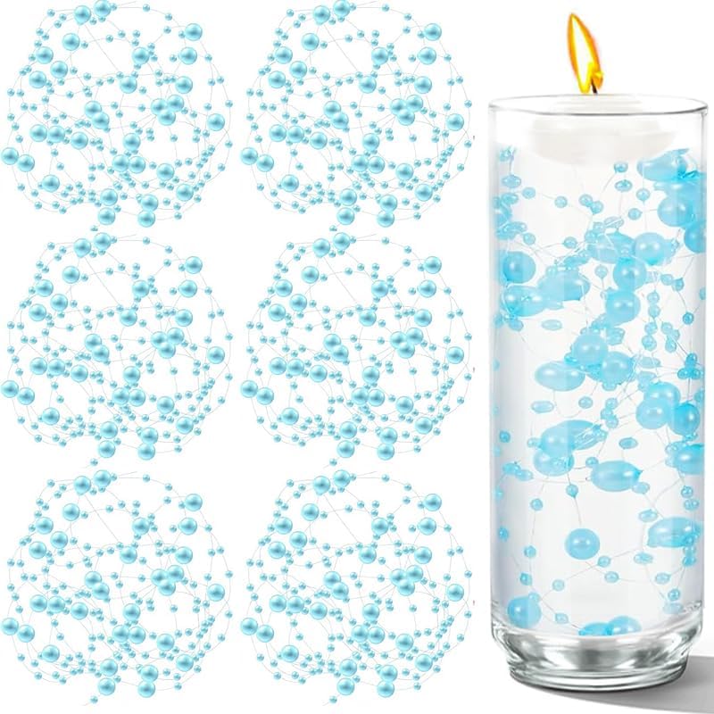 100 PCS Artificial Floating Beads for Centerpieces Vases, Light Blue 8+3mm String Beads for Wedding