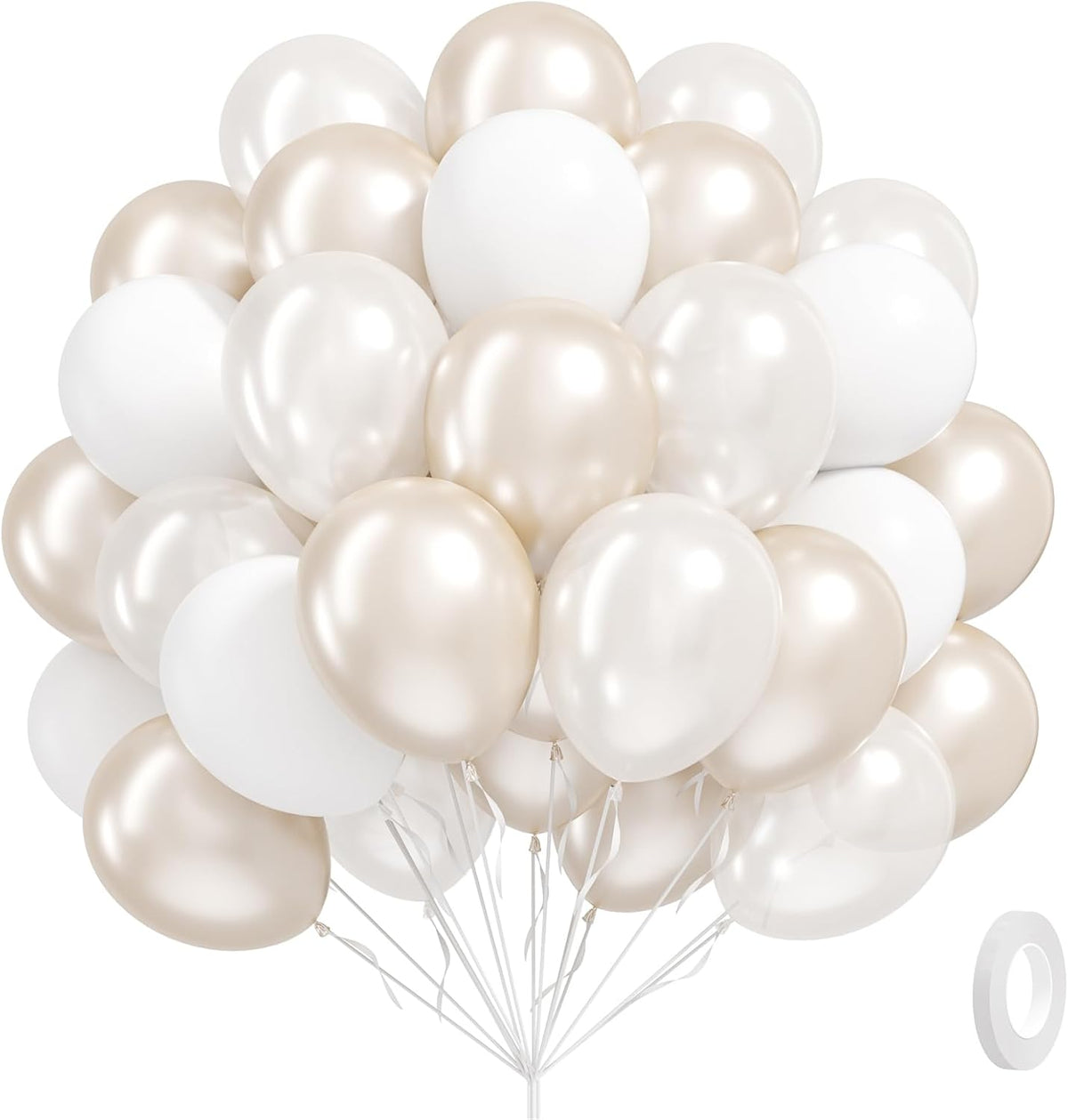 60pcs Double Stuffed Pearl Balloons 12inch, Pearl White Balloons, White Latex Balloon for Wedding