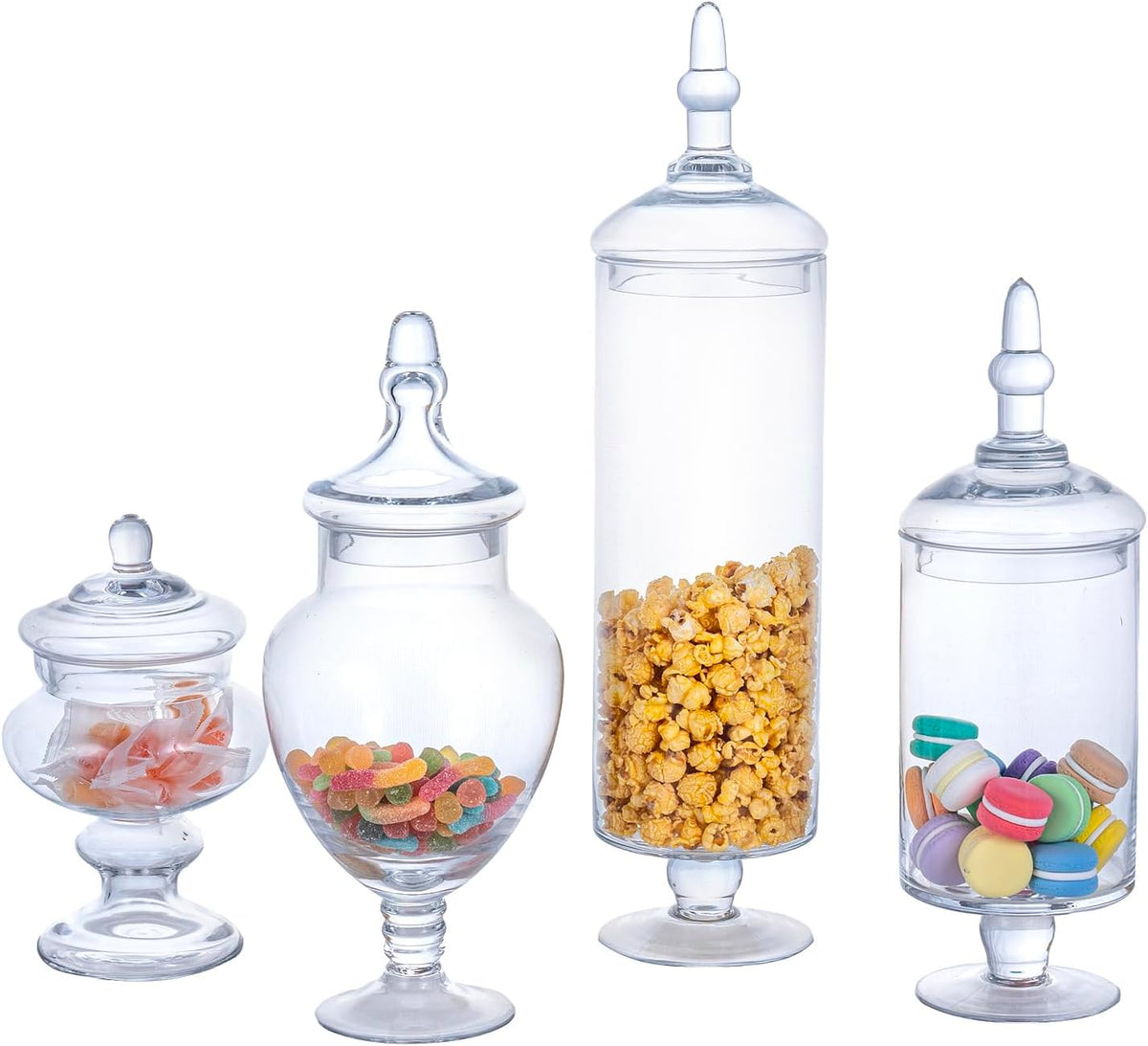 MyGift 4 Piece Set Clear Glass Apothecary Jars with Lids, Bathroom Decor, Candy Buffet, Wedding