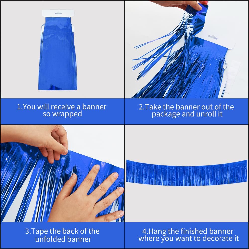 BEISHIDA 3 Packs Metallic Foil Fringe Garland Blue Wall Hanging Tinsel Fringe Banners for Valentine