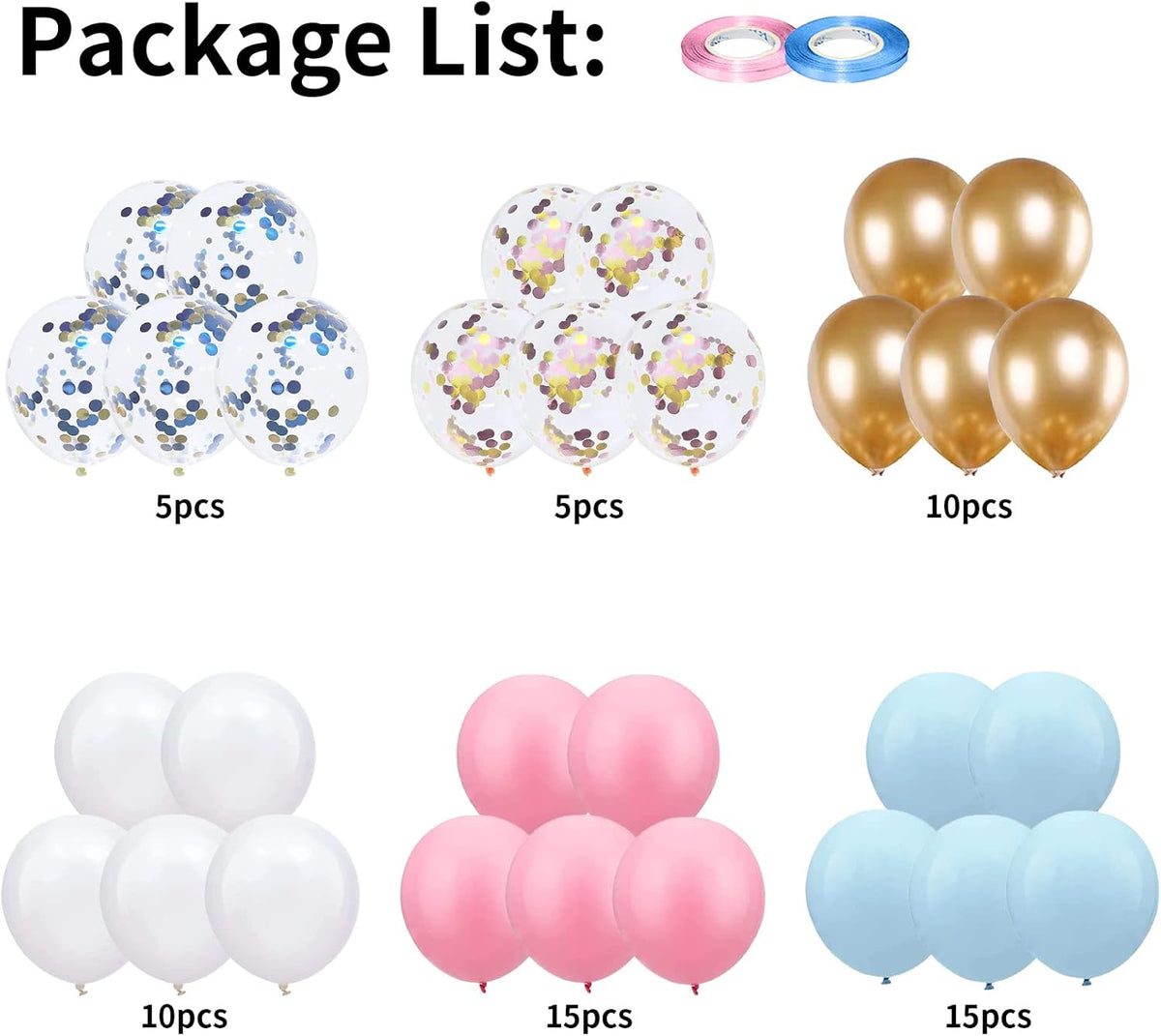 Balloons Pink and Blue, 60 Pack 12 Inch Pastel Light Pink Blue with Metallic Gold Confetti Balloons