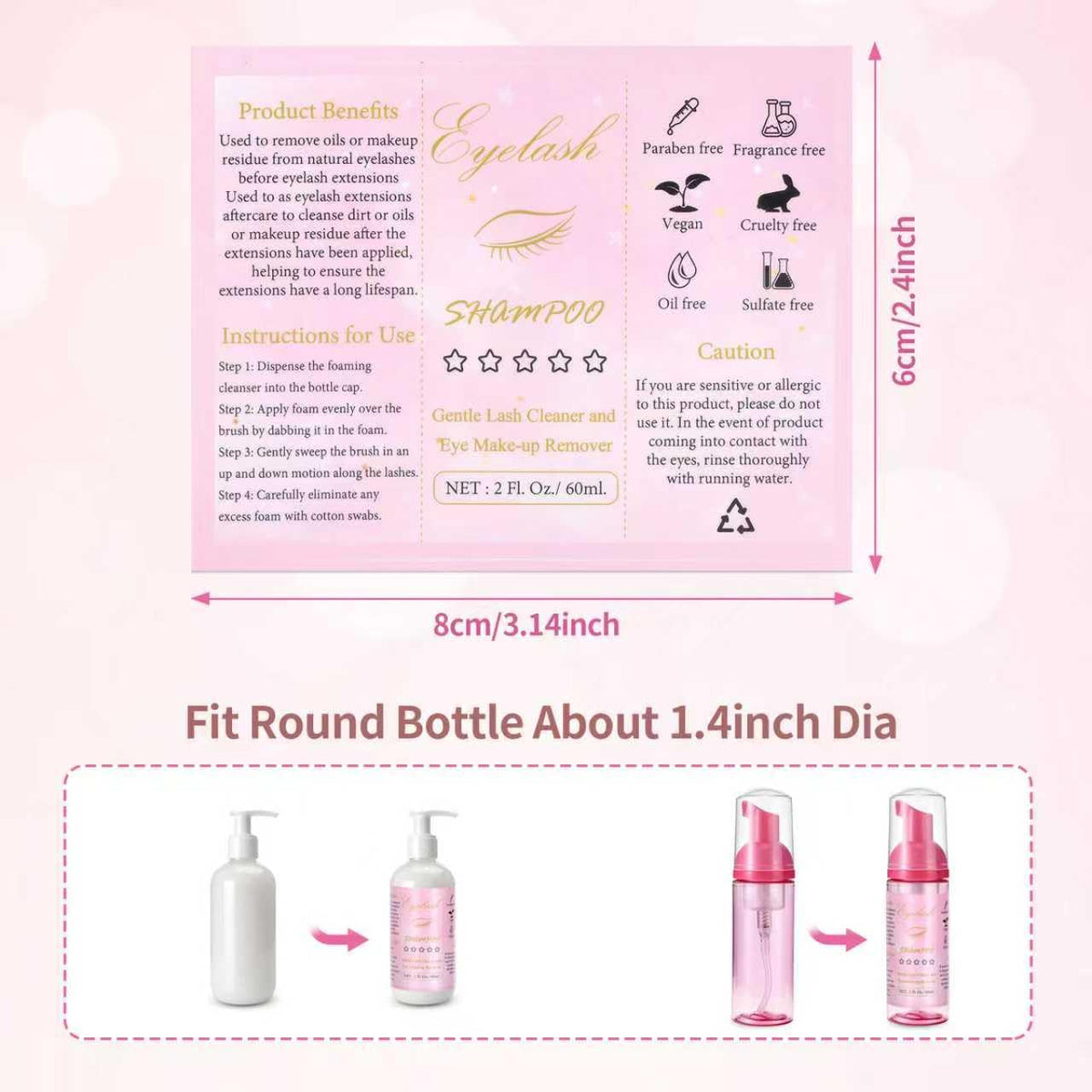 50 Pcs Lash Shampoo Bottle Brushes Set 10 Empty Foam Pump Dispensers 10 Label Stickers 10 Mascara