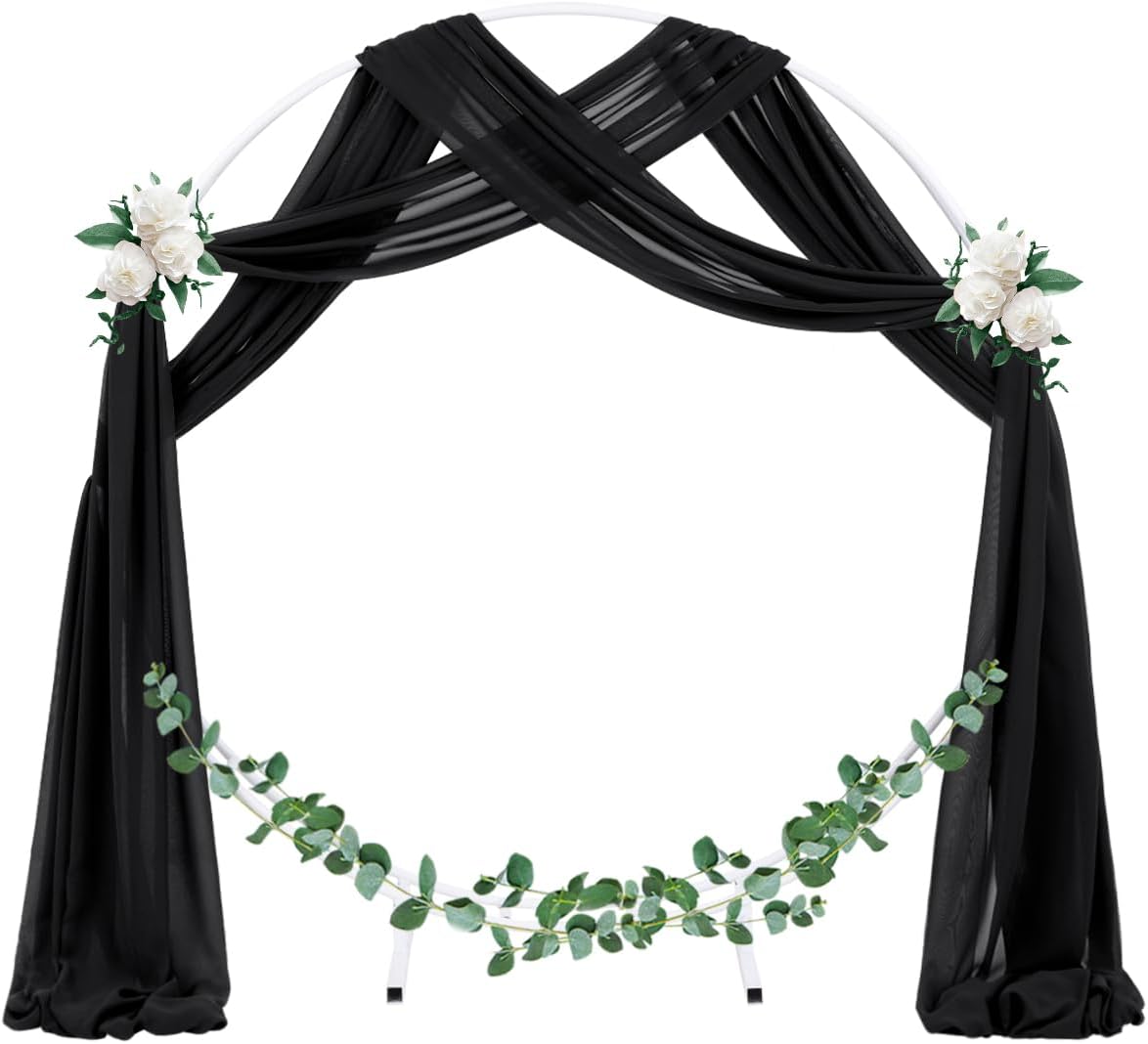 Socomi Wedding Arch Draping Fabric 2 Panels 29" x 18Ft Black Sheer Curtain Drapes 6 Yards for