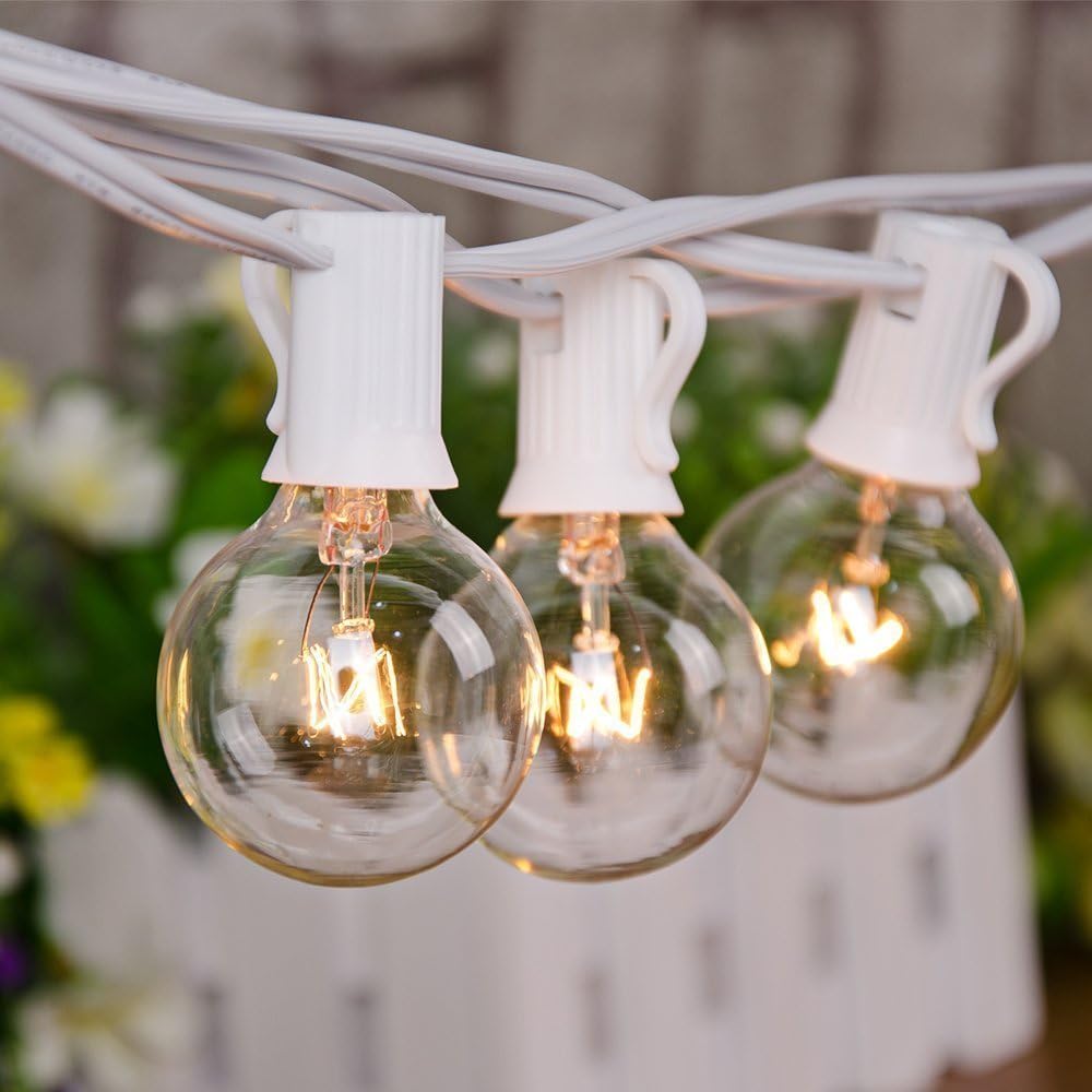 50Ft Outdoor Patio String Lights G40 Connectable Globe Lights with 53 Clear Globe Bulbs(3 Spare)
