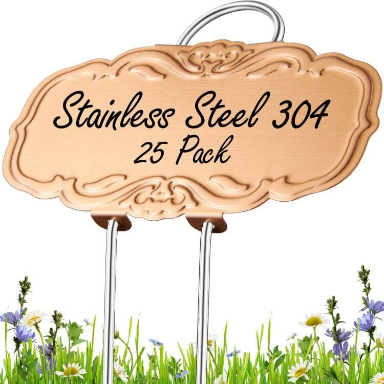 Updated Metal Plant Labels for Garden, 25 Pack Stainless Steel DIY Plant Markers Waterproof for